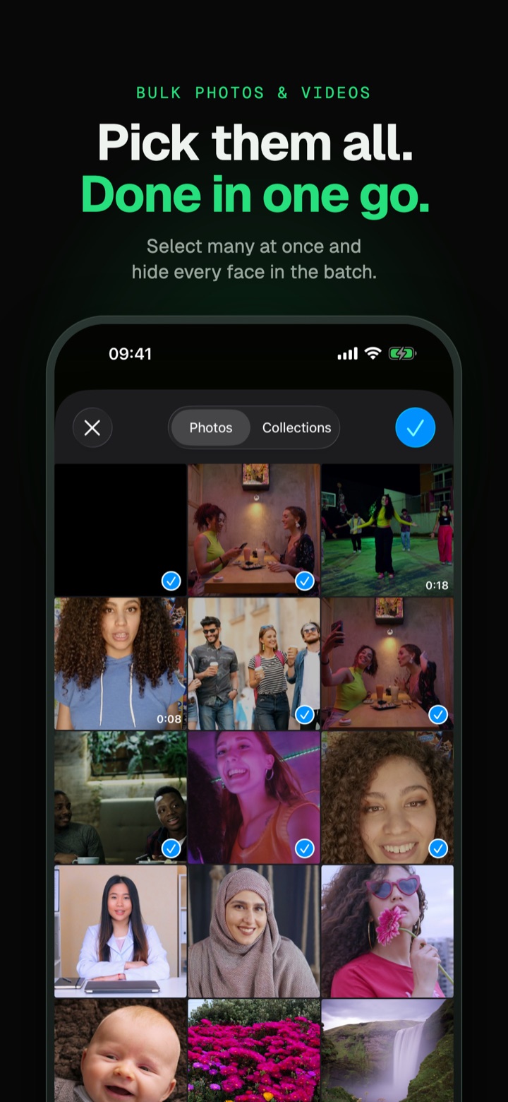 Selecting many photos and videos at once to blur in one batch