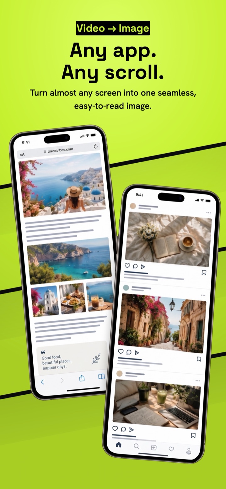 A long web article and a social feed, each captured as one continuous image