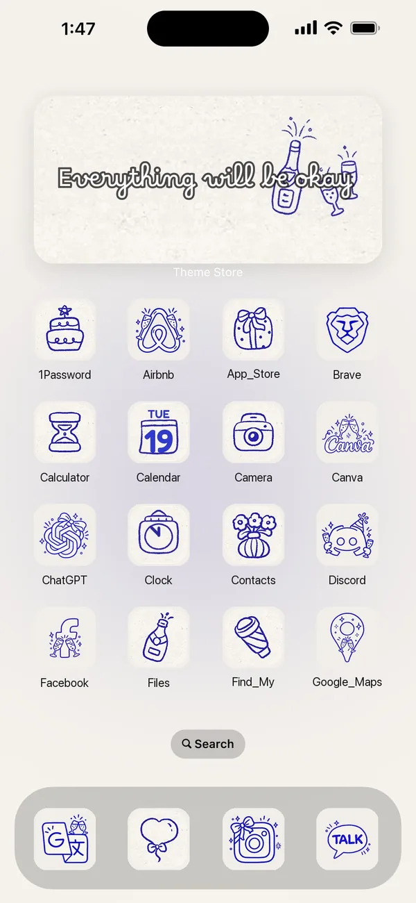 An iPhone home screen in the New Year Cheers theme